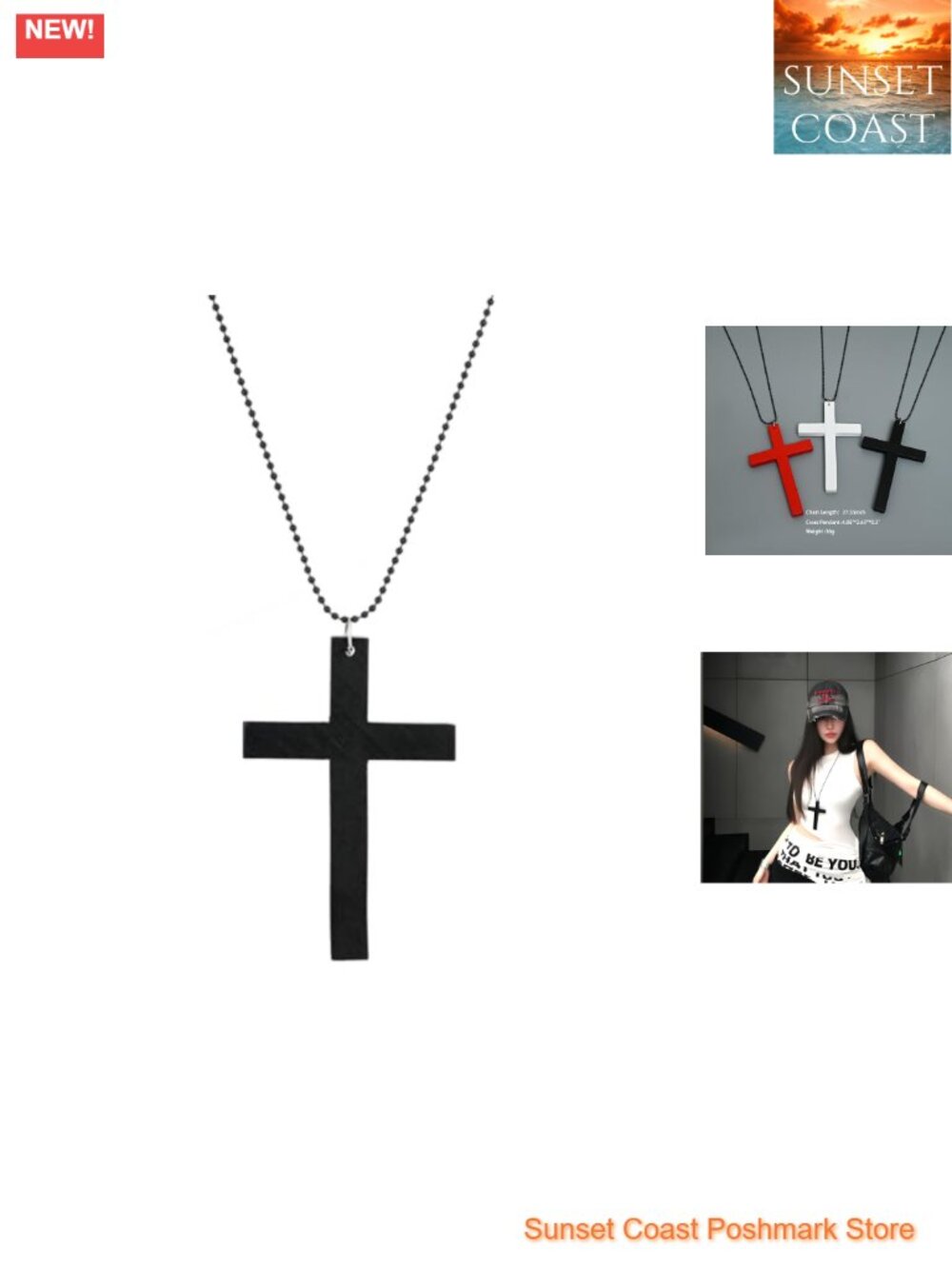 Chunky Wooden Cross Pendant Necklace Goth Y2K Statement Unisex 27.55"